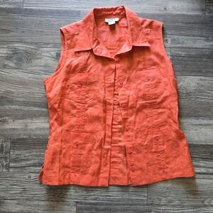 J.M.P. 100% Linen Orange Button Up Vest Size XL Coastal Beachy Gorpcore
